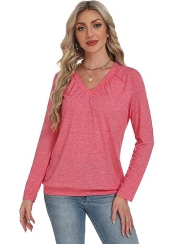 AIZHINENG 2 Pack Women Tops Long Sleeve Shirts V Neck Loose Fit Soft Casual Solid Color T-Shirts Fall Clothing - Thumbnail 6