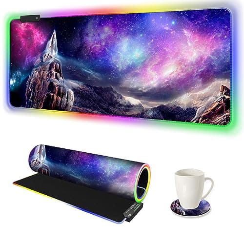 ARTSO RGB Gaming Mouse Pad, Large Extended Soft Led Mouse Pad with 14 Lighting Modes 2 Brightness, Water Resist Keyboard Pad, Computer Mousepads Mat 35.4x15.7inch, Starry Mountains - Image 1
