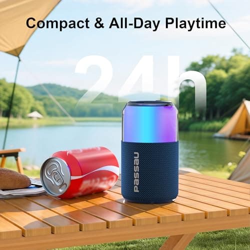 Passau Portable Bluetooth Speaker with Lights Show, 15W Loud Clear Sound, White Elephant Gifts for Adults, BT 5.4, LED Lights up Speakers Stocking Stuffers Gifts for Kids, Teen, Girls, Boys (Blue) - Thumbnail 4