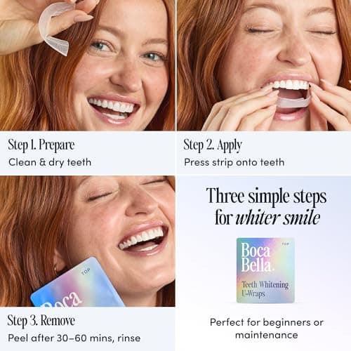 Boca Bella Teeth Whitening U-Wraps – 10 Treatments – 15% Hydrogen Peroxide, Enamel-Safe, No Harsh Sensitivity – Patented Strip Design with Aloe, Calendula & Peppermint – Fast, Even Whitening - Thumbnail 6