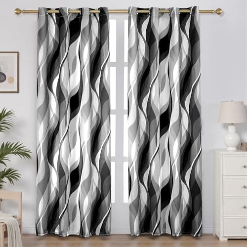 weesire Black and Grey Curtains Modern Striped Decorative 50% Light Blocking Darkening Grommet Grey Curtain for Living Room Villa, Bedroom Gray and White 2 Panels Set, 52x84 Inches - Image 1