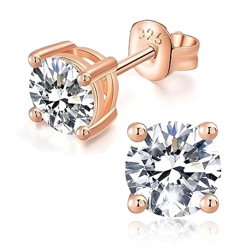 IMOLOVE Moissanite Stud Earrings with 0.6ct-3ct D Color Round Cut Lab Created Diamond Earrings in Sterling Silver with 18K Rose Gold Plated for Women Men-2 - Image 1