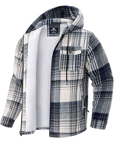 G Gradual Men's Flannel Jacket Fleece Sherpa Lined Hoodies Zip Up Plaid Shirt Warm Winter Jackets for Men with Zipper Pockets(Navy,XXL) - Image 1
