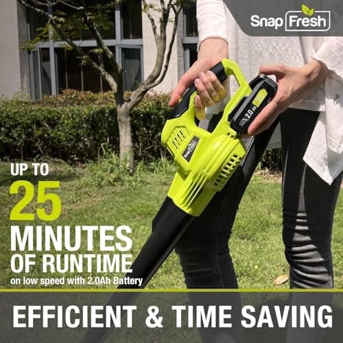 SnapFresh 20V Cordless Electric Leaf Blower - Lightweight with 2.0Ah Battery & Fast Charger, 2 Speed Modes for Lawn, Patio, Yard & Sidewalk Care - Thumbnail 4