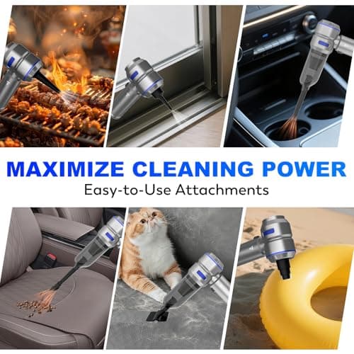 KedeeSparkle Handheld Car Vacuum Cordless, 22000PA Strong Suction Mini Vacuum Cleaner with Brushless Motor, 4-in-1 Portable Vacuum for Car Detailing, Home, Office & Travel, Silver Blue - Thumbnail 5