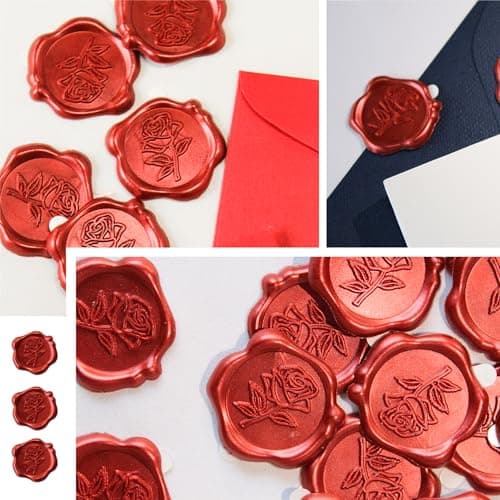 Pilloze 50pcs Red Rose Wax Seal Stickers, Rose Wax Seal, Red Rose Stickers for Envelopes, Waterproof, for Wedding Invitation, Christmas - Thumbnail 3