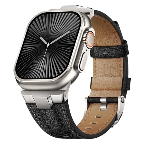 Suitisbest Leather Bands Compatible for Apple Watch Ultra Band 49mm 46mm 45mm 44mm 42mm, Genuine Leather Replacement Strap for iWatch Series 11 10 9 8 7 6 5 4 3 2 1, SE 3 2 1, Ultra 3 2 1 - Image 1