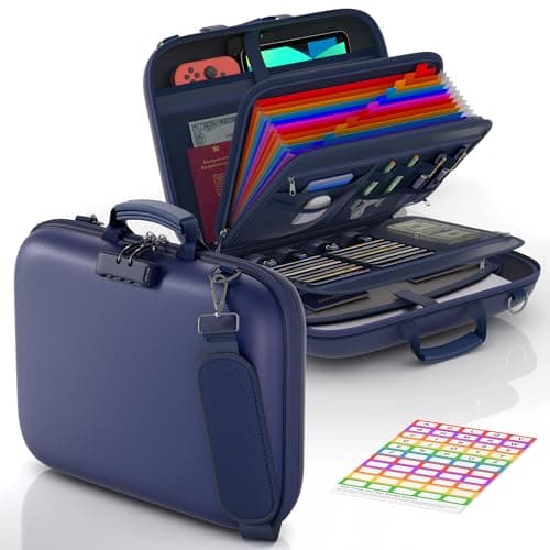 Nacial Fireproof Document Box with Lock & Shoulder Strap, Hard-Shell Fireproof File Organizer with 13 Pocket Accordion File Folder, Portable Safe Storage for Important Documents, Laptop, Blue - Image 1