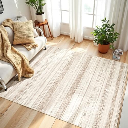 Boraya Area Rugs for Living Room: 6x9 Washable Boho Rug for Bedroom Large Neutral Bohemian Moroccan Farmhouse Geometric Dining Room Rugs Ultra Soft Floor Carpet Indoor for Home Office - Brown Beige - Thumbnail 5