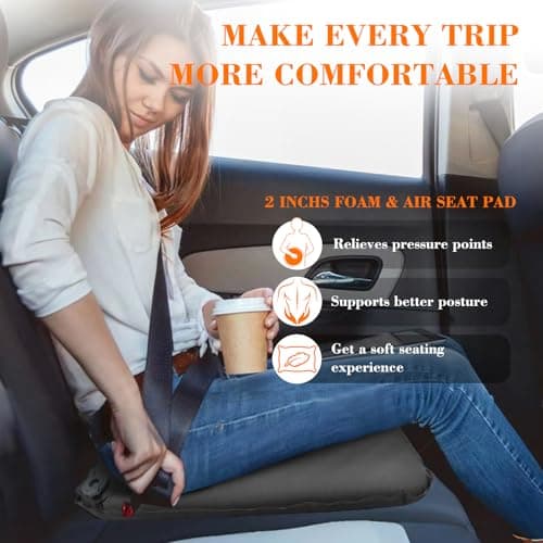 GDREAMT Inflatable Seat Cushion, Self-Inflating Memory Foam Stadium Seats Cushion Portable Camping Air-Foam Sitting Pad for Travel Airplane Car Bleachers Backpacking Office, Lightweight & Compact - Thumbnail 4