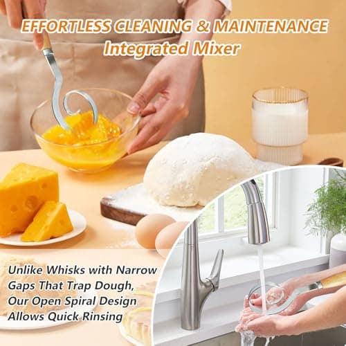 COOHLYEE Dough Whisk, 430 Stainless Steel Danish Dough Whisk, Bread Dough Whisk Tool for Sourdough Bread Baking,Cake Batter,Cooking,Whisking,Pizza,Pastry and Biscuits, Perfect Gifts for Bakers - Thumbnail 3