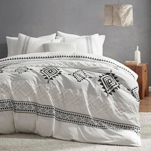 Oli Anderson Boho Duvet Cover Set Queen Size, Black and White Color Clash 3 PCS Microfiber Bedding Set, Durable and Super Soft Duvet Covers with Zipper and Ties, 90"*90" - Image 1