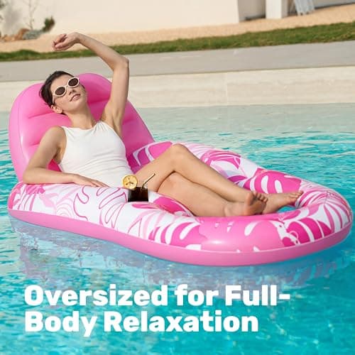 SLOOSH Pool Lounge Float Adult, Inflatable Pool Floats Lounger Raft Floaties Water Floating Recliner Chair with Cup Holders Foot Rest Swimming Floaty, Pink - Thumbnail 2
