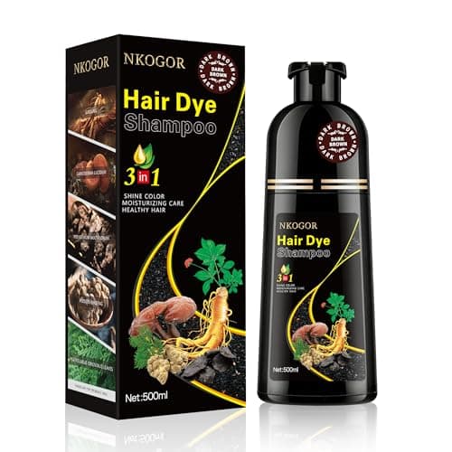 NKOGOR Hair Dye Shampoo 3 in 1 100% Grey Coverage, Hair Dye Semi-Permanent Hair Color Shampoo for Women Men, Hair Color Herbal Ingredients Natural, Argan Oil, Olive Oil and Turmeric (Dark Brown) - Image 1
