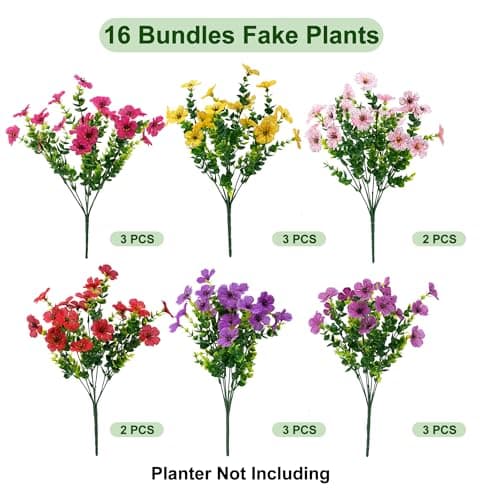 Vemander Artificial Flowers for Outdoor Fake Plants for Spring Decoration,Faux Eucalyptus Flowers for Planter UV Resistant Lifelike for Home Porch Garden (6 Color) - Thumbnail 2
