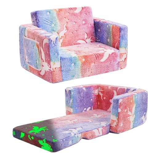 inhand Toddler Chair Comfy,2-in-1 Soft Toddler Couch Fold Out for Kids,Convertible Sofa to Lounger,Gift for Girls and Boys Birthday,Elf,Medium - Image 1