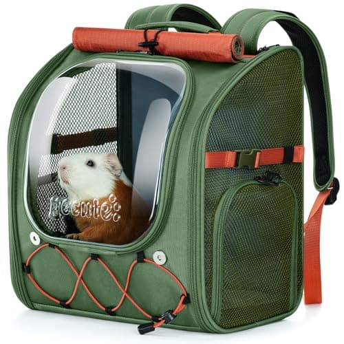 Pecute Small Pet Carrier, Breathable Guinea Pig Carrier with Transparent Bubble & Steel Frame, Safety Lock for Hamster, Rabbit, Bearded Dragon, Lizard, Ideal for Hiking, Vet Visits, Camping, Green - Image 1