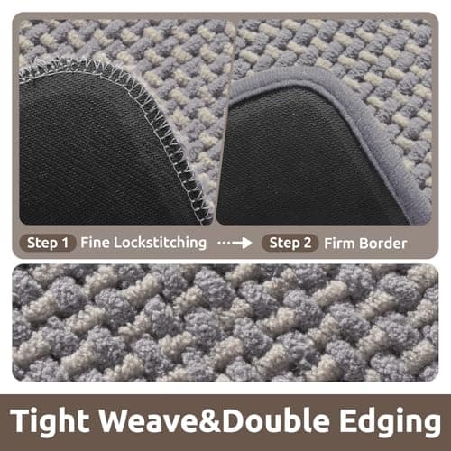 AMOAMI Chenille Bath Mat Super Absorbent Bathroom Mat Quick Dry Low Pile Bath Mats for Bathroom Washable Rubber Backed Bathroom Runners Fit Under Door, Front of Bathtub, Sink, LIGHTGREY&Beige 24"x70" - Thumbnail 4