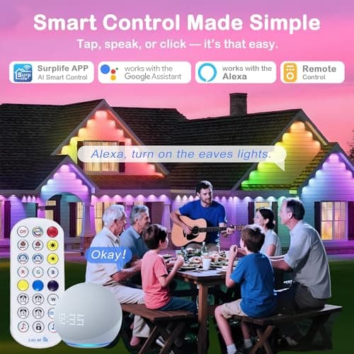 Permanent Outdoor Lights for House, 100ft with 60 RGB+IC LED Eave Lights, 66 Scene Modes, AI Smart Control, IP67 Waterproof for Christmas Holiday Daily Lighting, Works with Alexa, Google Assistant - Thumbnail 6