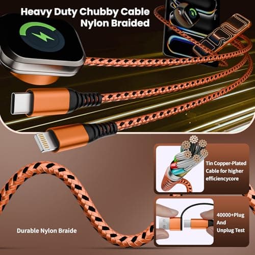 Jogrytece Travel Charger for iWatch, 3 in 2 Multi Charging Cable/Cord with IP/USB C/iWatch Charger, Travel Chargers for Multiple Devices, Compatible with iWatch Series/iPhone 17-8/iPad/AirPods 5FT - Thumbnail 4