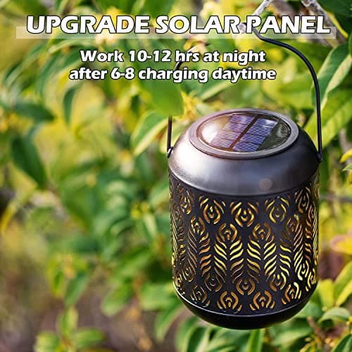 LeiDrail Solar Lantern Outdoor Hanging Lanterns Garden Metal Decorative Light Warm White LED Waterproof Landscape Lighting for Table Pathway Party Yard - 2 Pack - Thumbnail 2