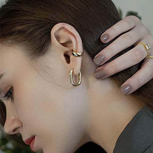 Sloong 14k Gold Plated Chunky Link Chain Square Hoop Earrings Paperclip Link Chain Jewelry Drop Dangle Earrings set for women - Thumbnail 4