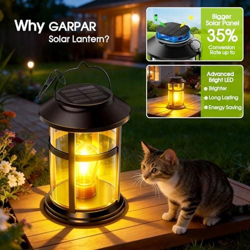 GARPAR Solar Lanterns Outdoor Waterproof with Wall Mount Kit, Upgraded Brighter Hanging Solar Lights for Outside, Auto On/Off Solar Powered Lantern for Garden Yard Patio Porch Decor, Gift for Mom - Thumbnail 5