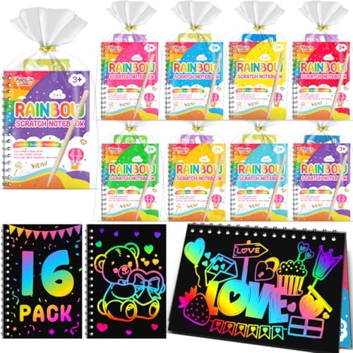 Scratch Art Party Favors for Kids 8-12: 16 Pack Rainbow Scratch Art Notebook, Goodie Bags Stuffers, Coloring Books for Kids Ages 4-8, Students Classroom Rewards Gifts Bulk, Return Gifts for Party - Image 1