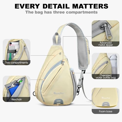 Seektop Anti-Theft Sling Bag RFID Blocking Waterproof Nylon Lightweight Mini Crossbody Backpack Shoulder Bags Cross Body for Travel Hiking Outdoor Commuting Men Women Beige - Thumbnail 4