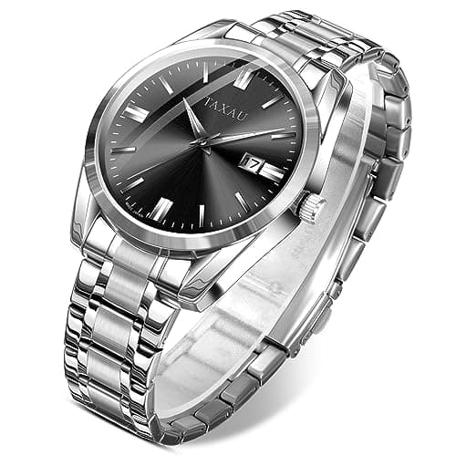 Taxau Black Watch Fancy Luxury Big Dial Men's Watch Classic Designer Casual Dress Silver Stainless Steel Waterproof Watches for Men Day Simple Easy Read Analog Quartz Mens Watches Relojes De Hombre - Image 1