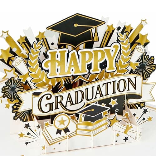 FaCraft 3D Pop Up Graduation Card 2026 - Handmade Premium Black & Gold Foil Congrats Grad Card with Writing Insert, Blank Insert, Envelope, 8x6 Graduation Greeting Cards for High School College