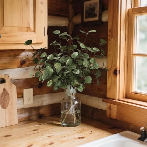 siqifloral 4PCS 24" Gold Green Metallic Artificial Eucalyptus Stems Real Touch Faux Eucalyptus Leaves for Vase Decoration, Living Room Decor, Christmas Home Centerpieces - Thumbnail 4