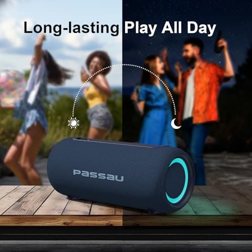 Passau Portable Bluetooth Speakers 40W Peak Loud Stereo Sound, Passive Radiators-Deep Bass, All Day Playtime, Adjustable Strap, BT5.3, IPX5 Wireless Speaker RGB Lights for Indoor Outdoor-Blue - Thumbnail 6