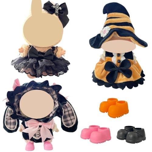 Ezcora 3 Sets Magic Dress-Up Clothes for 17cm Dolls, Bat, Witch, Bunny, Cat & Fantasy Outfits, 6.7-Inch Plush Doll Accessories with Colorful Shoes and Glasses, Kawaii Idea (No Dolls) - Image 1