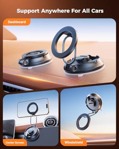 SUPERONE Car Phone Holder for Magsafe [78+LBS Strongest Suction & 2800gf Magnetic] 360° Adjustable Magnetic Car Mount, Foldable Cell Phone Holders for Your Car for iPhone 17 16 15 14 13 12 Series - Thumbnail 4