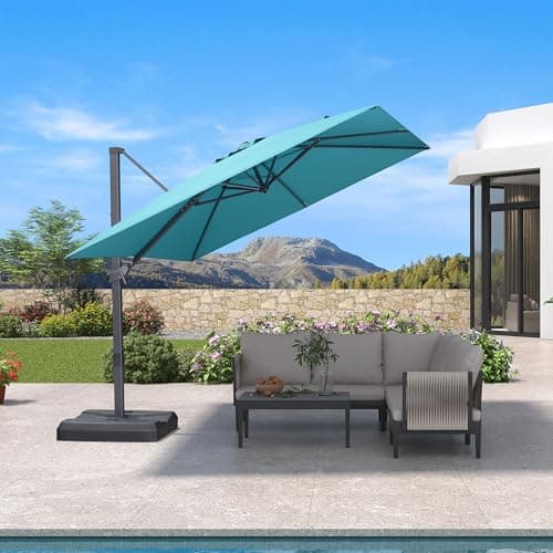 PURPLE LEAF 9' × 9' Patio Cantilever Umbrella Outdoor Square Adjustable Offset Umbrellas with 360-degree Rotation and 8 Heavy Duty Metal Ribs for Garden Deck Pool Turquoise Blue - Image 1