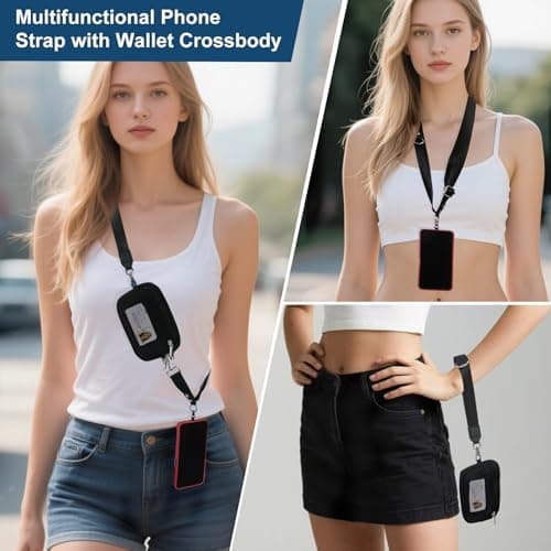 XC-Kluyr Clip&Go Strap for Phone with Wallet Crossbody Detachable Zippered Pouch&Phone Lanyard,RFID IDWindow & Card Slots (Black Fabric) - Thumbnail 4