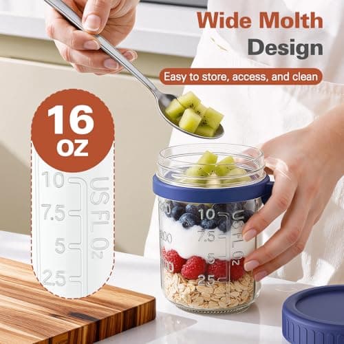 Cozyverge 6 Pack Overnight Oats Containers with Lids and Spoons, 16 oz Airtight Oatmeal Container with Measurement Marks, Overnight Oats Jars for Cereal Fruit Vegetable Milk Salad Yogurt Meal Prep - Thumbnail 4