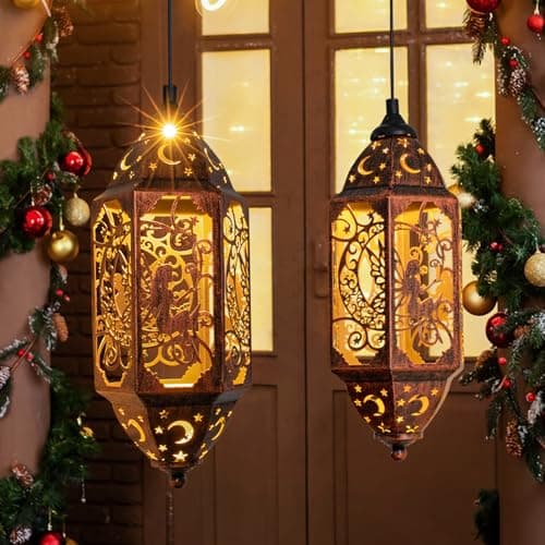 Go2garden 12.4" Solar Outdoor Lanterns Waterproof Garden Gifts Women, Moon Solar Outdoor Lights for Balcony,Backyard Porch Mothers Day Gifts for Mom, Grandma(2Pack, Red Copper) - Thumbnail 2