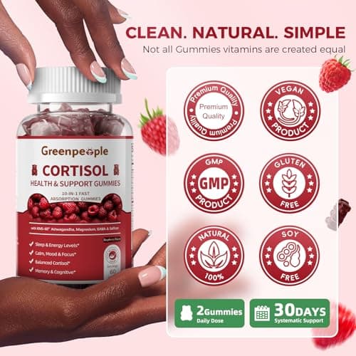 GREENPEOPLE Cortisol Supplements for Women & Men - Cortisol Reducer Detox Manager w/KSM-66 Ashwagandha/Magnesium/L-theanine/GABA/Vitamin B6 for Mood/Sleep/Stress Relief 60 CT Raspberry Flavor Gummies - Thumbnail 5
