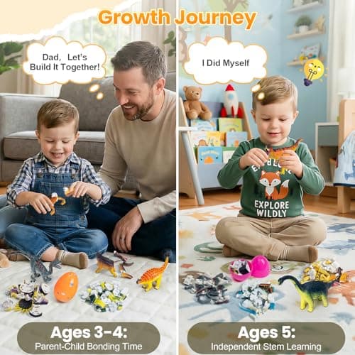 8Pack Dinosaur Building Toys for 3 4 5 6 7 8 Year Old Kids,Slot-Assembly Realistic Dinosaur Building Blocks with Easter Egg for Easter Basket Stuffers,Valentine's Day,Easter Gifts for Girls,Boys - Thumbnail 5