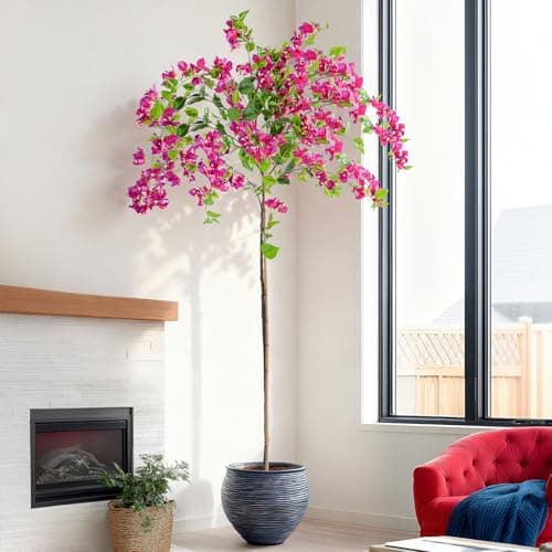 Erimda 6FT Artificial Bougainvillea Tree Artificial Tree Tall Potted Fake Bougainvillea Trees for Outdoor Indoor Lifelike Potted Faux Plants with Wood Trunk and Flowers Office Wedding Home Decor - Image 1