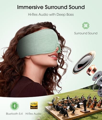 MUSICOZY Bluetooth Sleep Headphones, Wireless Sleep Mask with Bluetooth 5.4, Ultra-Thin Stereo Speakers, 14H Playtime, Comfortable Eye Mask for Side Sleepers, Travel & Relaxation Gifts for Men Women - Thumbnail 4