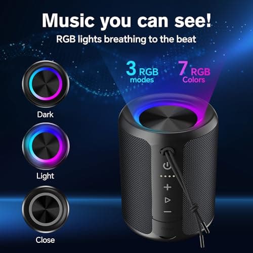 DUDGSIS Portable Bluetooth Speaker, IPX7 Waterproof Wireless Speaker with 20W Loud Stereo Sound, 15H Playtime & Beat-Synced RGB Light, Small Outdoor Speaker for Shower, Pool, Beach, Hiking and Gifts - Thumbnail 6