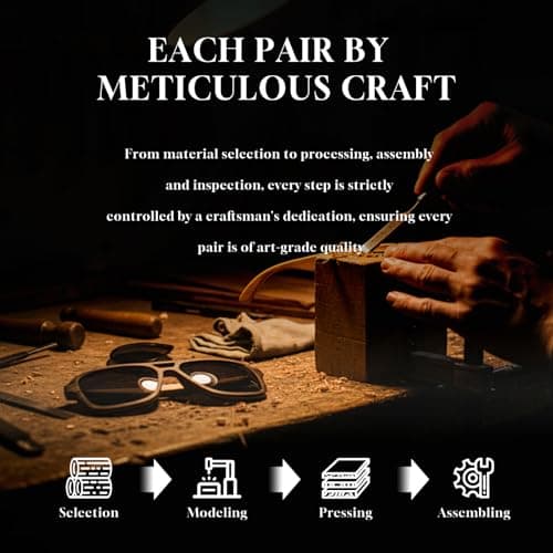 SUNAIT Light Burl/Black Oak/Zebra & Ebony/Maple Wood Sunglasses Classic Square Aviator for Men & Women HD Polarized Lens (Ebony Wood Frame/Grey Lens) - Thumbnail 3