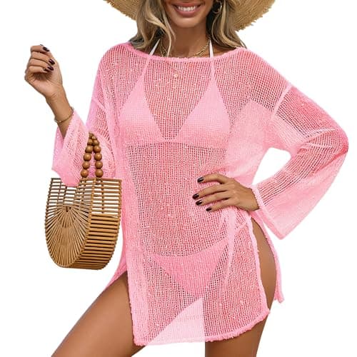 Rioofinx Women Swimsuit Coverup Bikini Cover Up Bathing Suit Cover Up Dress 2026 Summer Beach Vacation Clothes Pink XL - Image 1