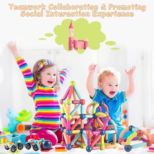 Titrot Magnetic Blocks Kids Toys, Magnetic Building Sticks STEM Educational Sensory Toy Preschool Learning Montessori Toys for Toddlers Boys Girls Ages 3-8 with 1 Car - Thumbnail 3