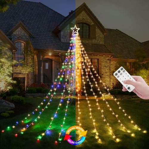 Decute Christmas Decorations Star String Lights Color Changing 11 Modes and Timer with Remote, Waterproof 320 Led Tree Toppers Fairy Lights for Outdoor Yard Garden Backyard Holiday Decor - Image 1