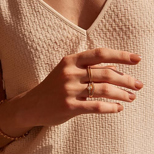 Valloey Rover 14K Gold Thin Beaded Rings, Full Bead Sterling Twisted Rope Wedding Band Stacking Ring for Women - Thumbnail 3