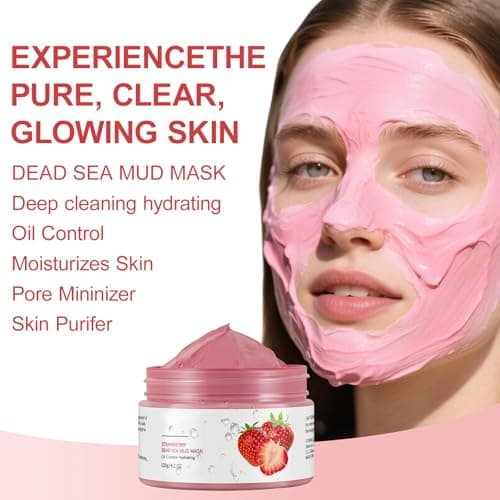 OUPEICHARM Dead Sea Mud Mask, Strawberry Clay face Masks Vegan Detox Dead Sea Mask, Clay Masks with Kaolin Pink Clay Mud Mask, Deeping Cleansing Hydrating Oil Control Pore Blackheads 4.2 Oz - Thumbnail 4